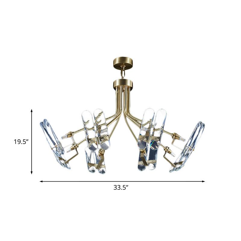 Clear Crystal Sputnik Semi Flush Modern 8 Bulbos Bulbos Techo de dormitorio Filos de montaje en latón