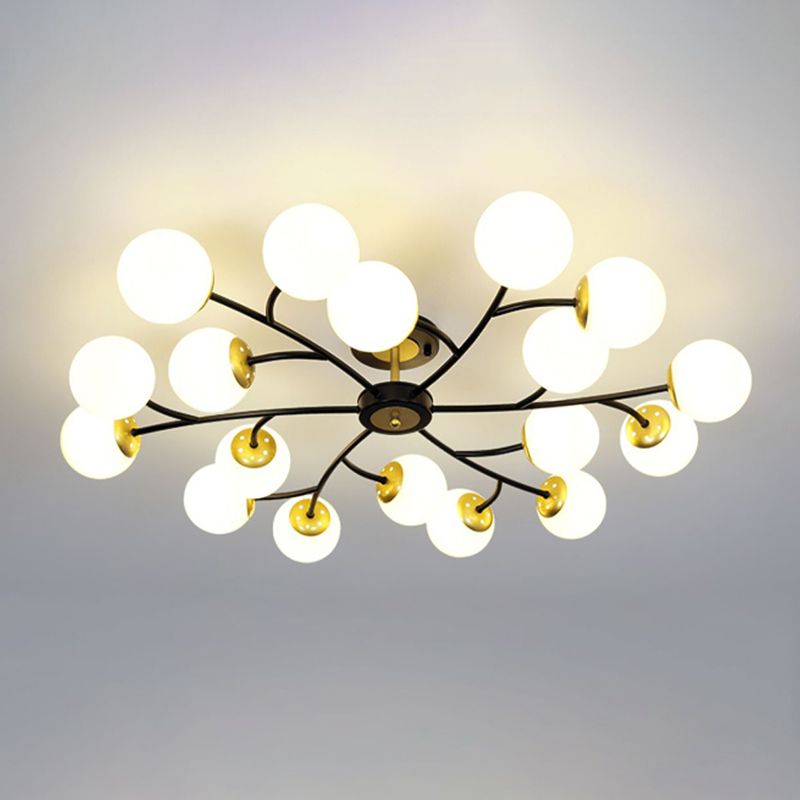 Ball Shape Glass Flush Light Modern Style Multi Lights Flush Mount Fixture in Black