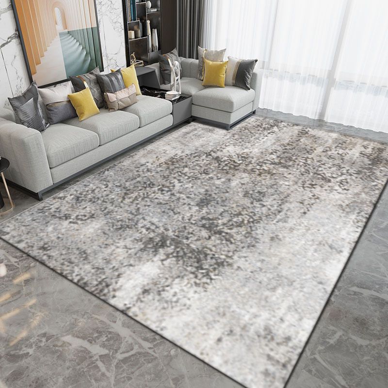 Dark Gray Modern Rug Polyester Abstract Print Rug Washable Rug for Living Room