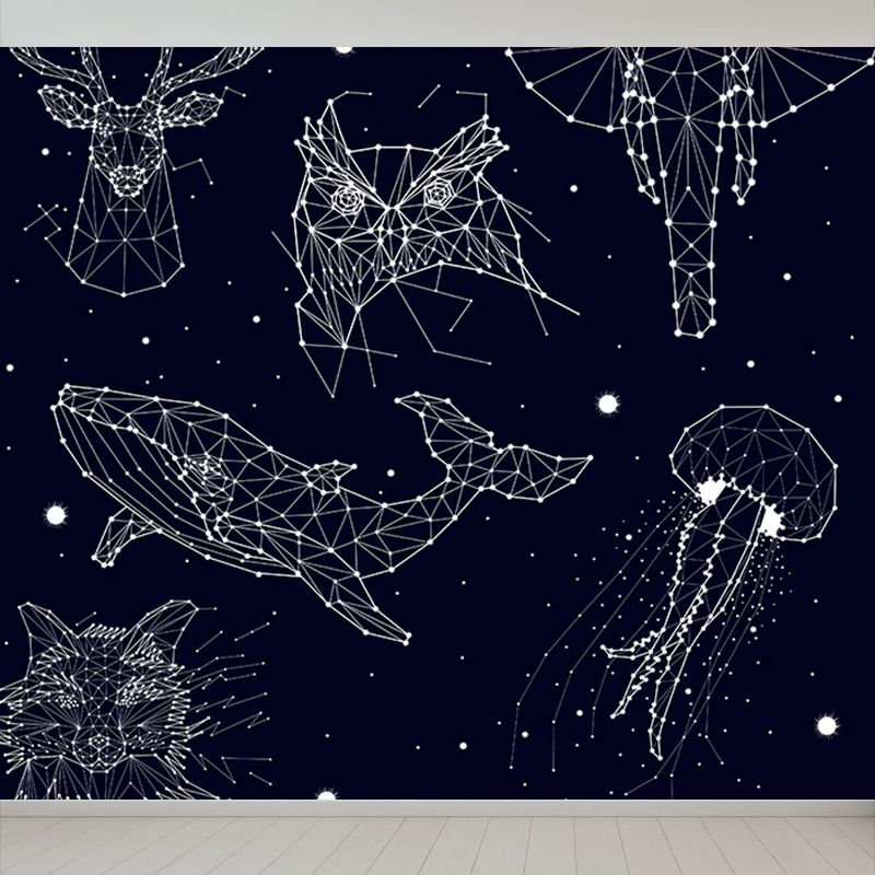 Starry Night Mural Decal Contemporary Non-Woven Textured Wall Covering in Dark Color