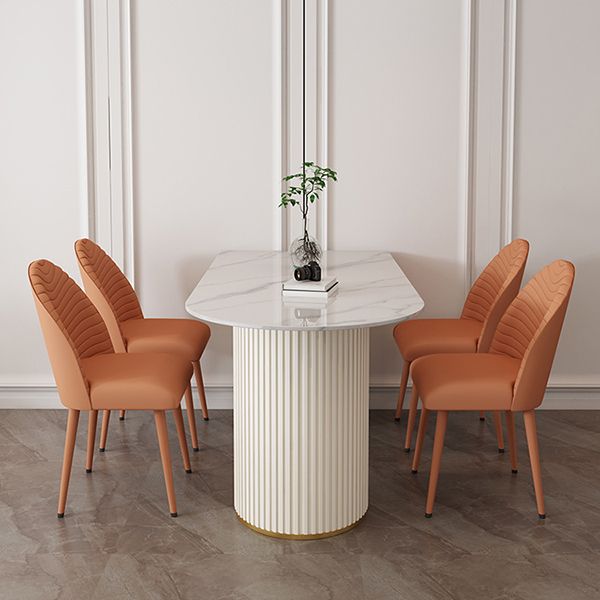 Sintered Stone Table for Restaurant Modern White Table with Double Pedestal Base
