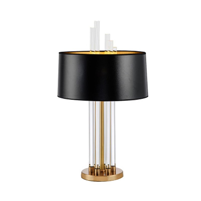 Lámpara de mesa negra cilíndrica de cristal para escritorio, tela sencilla, 1 cabezal, para comedor