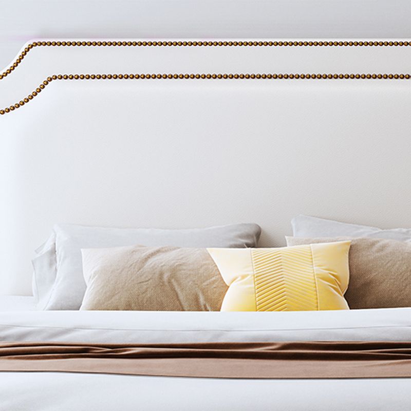 Scandinavian 42.91" Tall Wood Standard Bed, White Scooped Headboard Bed