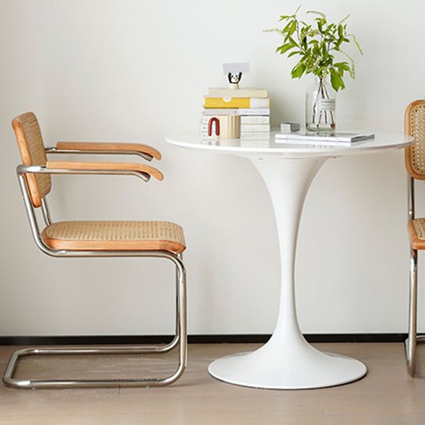 White Modern Round Stone Tabletop Dining Table with Tulip Base