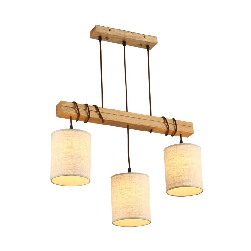Fabric Wood Island Pendant Barrel 2/3 Lights Traditional Hanging Light Kit for Dining Room