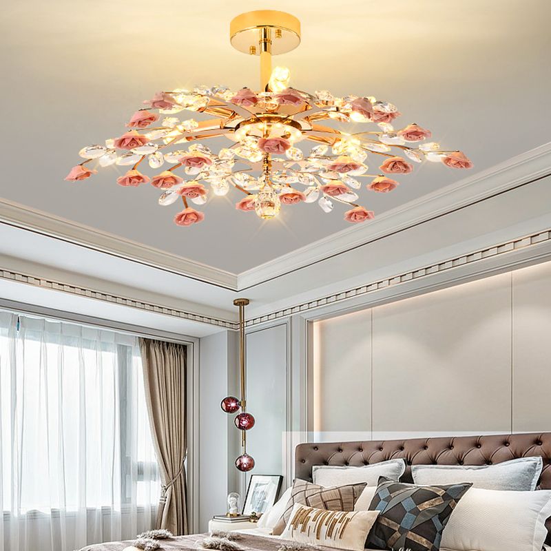 Rustieke roos kroonluchter verlichting Eenvoudig ophanglicht met kristalaccenten