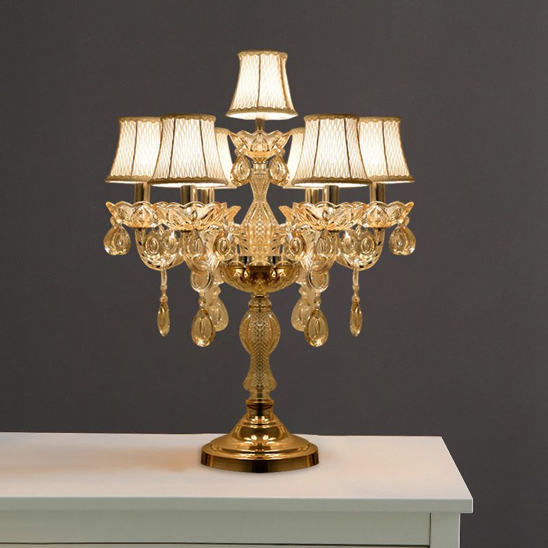 Gold 5/6/7 Bulbes Night Stand Lampe traditionnelle de table de chandelier à cristal clair