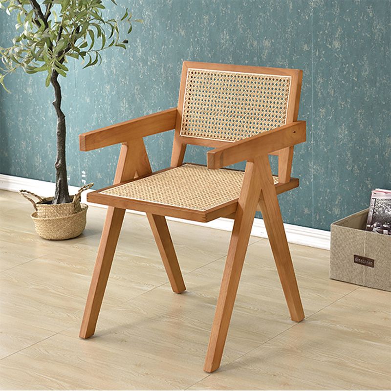 Nordic Style 15.7 " Wide Wood Fixed Back Fino Base Arm Chair