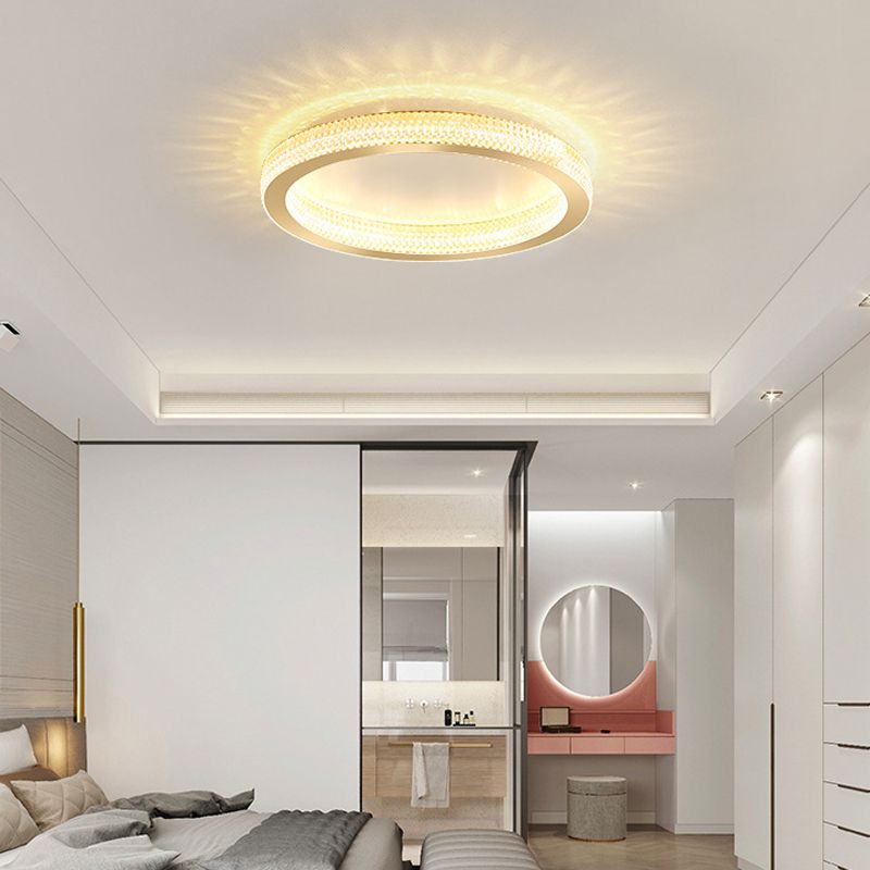 Single Golden Flush Mount Lighting Circle Glass LED Ceiling Light for Bedroom
