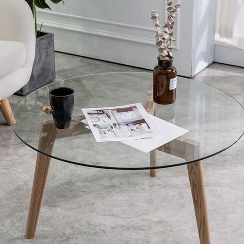 Round Clear Glass Coffee Table Nordic 3 Legs Coffee Cocktail Table
