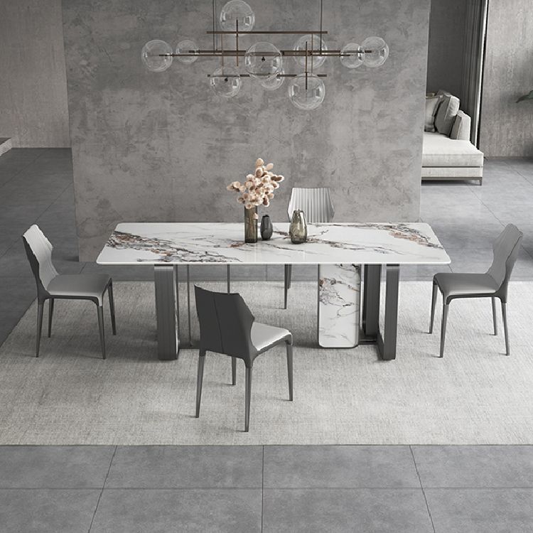 Modern Style Rectangle Sintered Stone Table Set 1/3/4/5 Pieces Dining Set