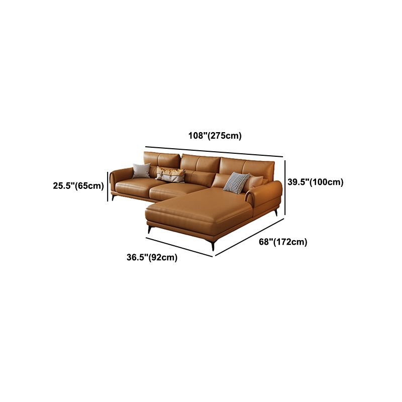 Modern Tight Back Genuine Leather Sectionals, 67.72" W Sectional Sofa in Brone