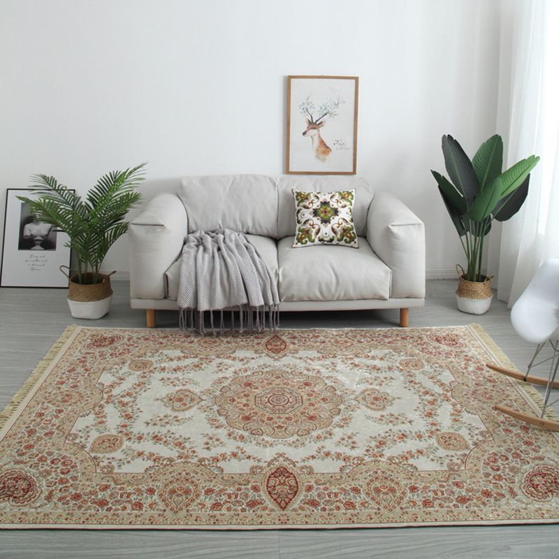 Moroccan Medallion Print Area Rug Polyester Carpet Non-Slip Backing Rug for Living Room