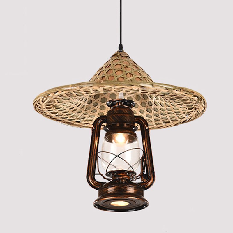 Rustieke hoed schaduw lantaarn hanger 1-licht helder glazen slinger licht in zwart voor restaurant