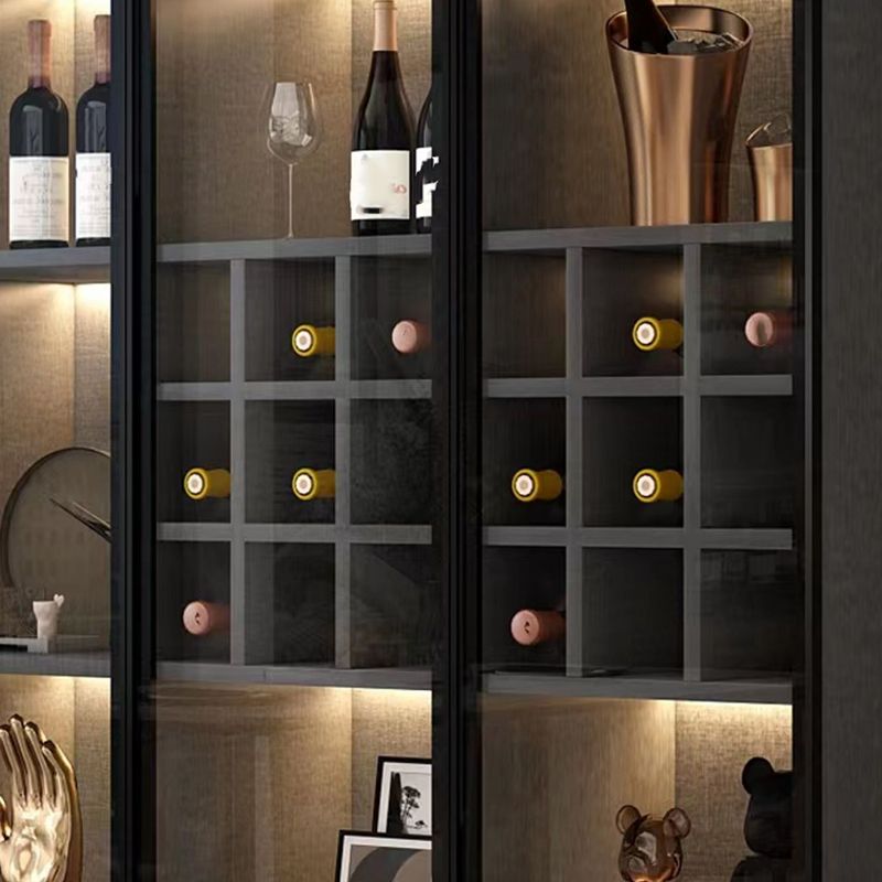 Modern Living Room Floor Cabinet Wood Multi-shelf with Glass Doors