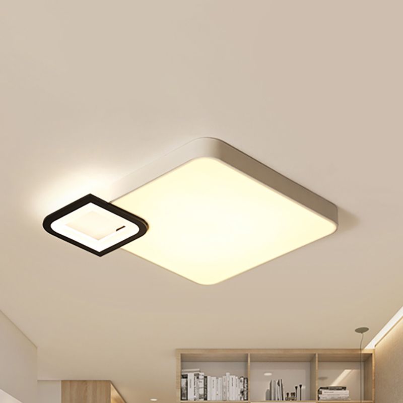 Lampe carrée encastrée moderne en métal blanc/blanc et noir, plafonnier LED pour salon en blanc chaud/blanc, 18"/21,5" de large