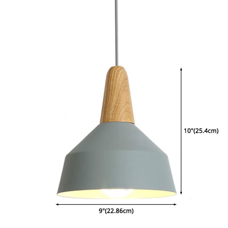 Metal 1 Light Hanging Light Nordic Style Restaurant Ceiling Pendant Lamp with Wooden Top