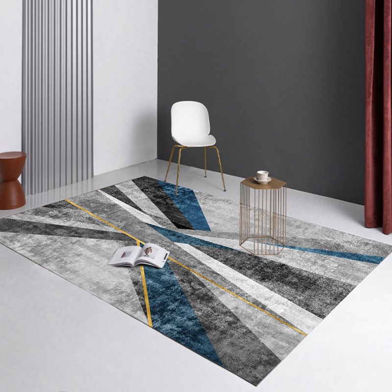 Gray Modern Rug Polyester Abstract Graphic Rug Washable Rug for Living Room