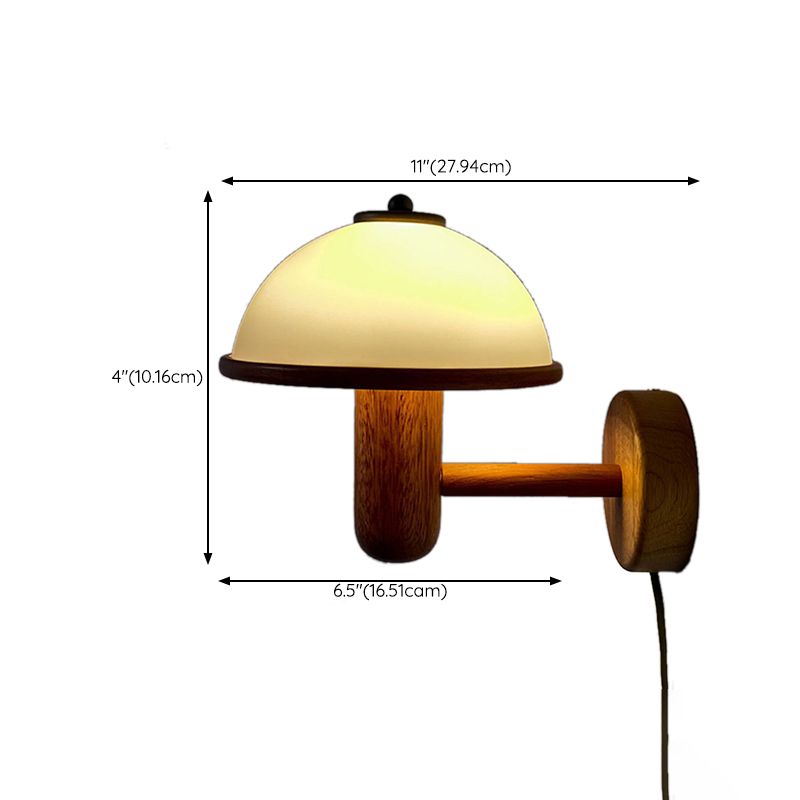 Modern Wood Wall Sconce Mushroom Shape Wall Light with Metal Shade for Living Room