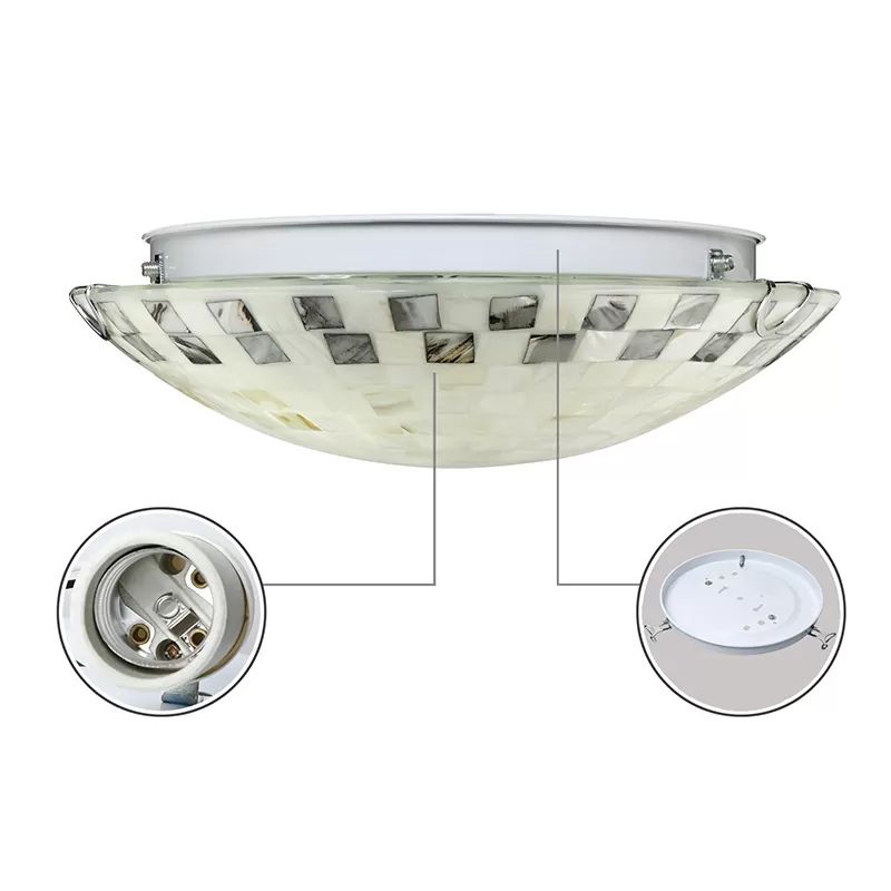 Beige bowl Ciling Light Vintage Mosaic Glass 1 bombilla 12 "/16" /19,5 " Luz de techo de montaje a ras anchas para comedor