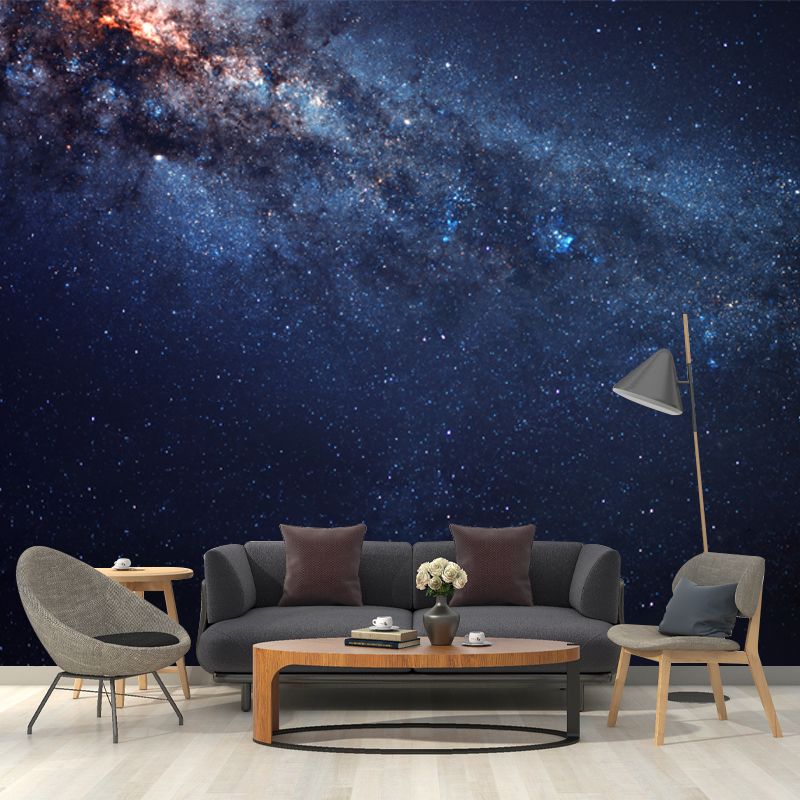 Modern Galaxy Stars Mural Wallpaper for Bedroom Personalized Wall Covering in Blue-Black