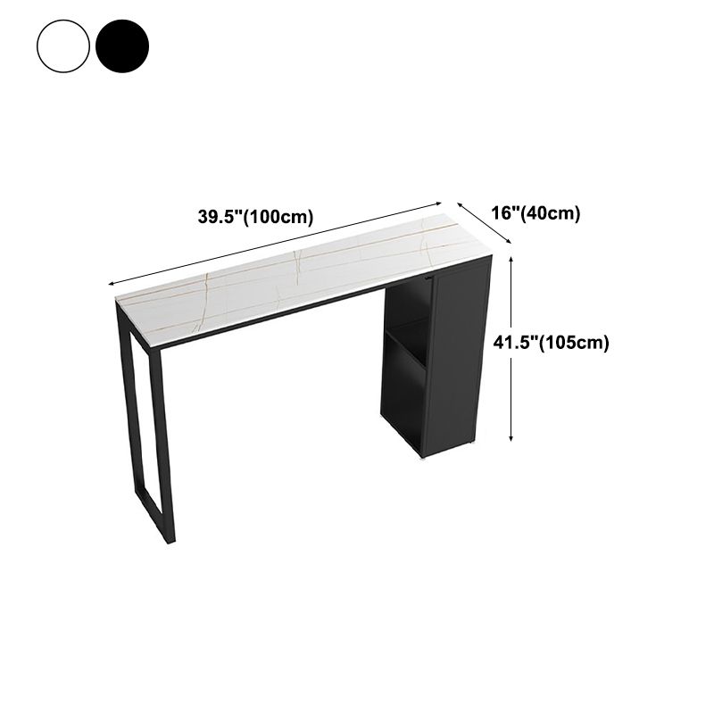 Industrial Stone Indoor Pub Bar Table Iron Double Pedestal Bar Dining Table with 2-Shelf