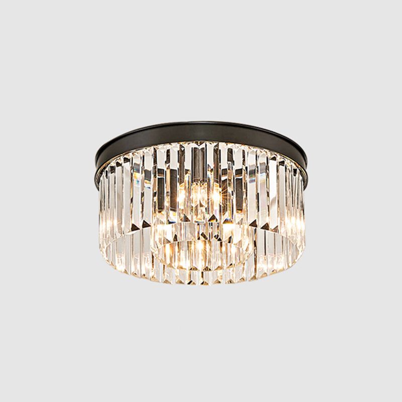 Round Shaped Living Room Flush Mount Prismatic Crystal Modern Flushmount Ceiling Light