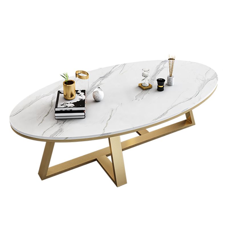 Slate Top Glam Cross Legs Coffee Table Oval Coffee Cocktail Table