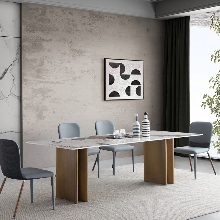 Table à manger en pierre frittée, Table de luxe à Double piédestal pour la maison