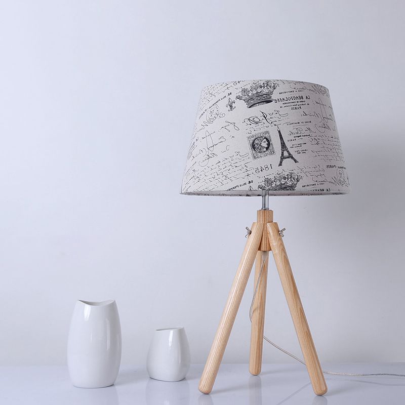 1 tête de salle à manger lampe de bureau gris / blanc / lin de table de lin moderne avec une large teinte en tissu poussée