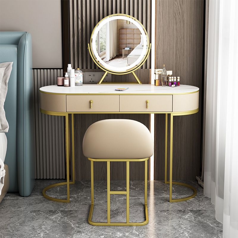 Wood and Metal Vanity Table Luxurious Makeup Desk with 2 Drawers