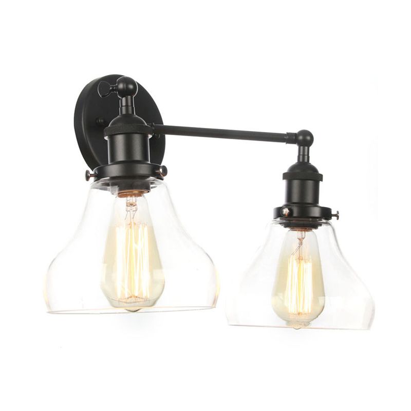 Clear Glass Black/Brass/Bronze Wall Lighting Pear Shaped 2 Lights Industrial Style Sconce Lamp