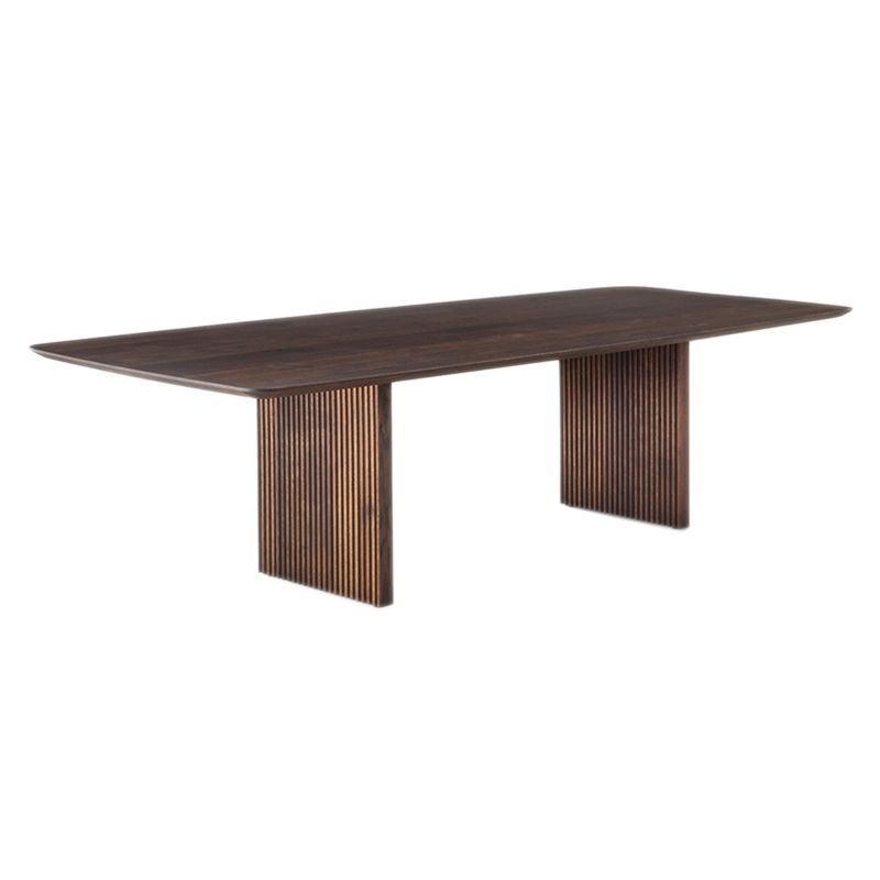 Rectangle Double Pedestal Modern Dining Table Wood Color Fixed Table with Solid Wood