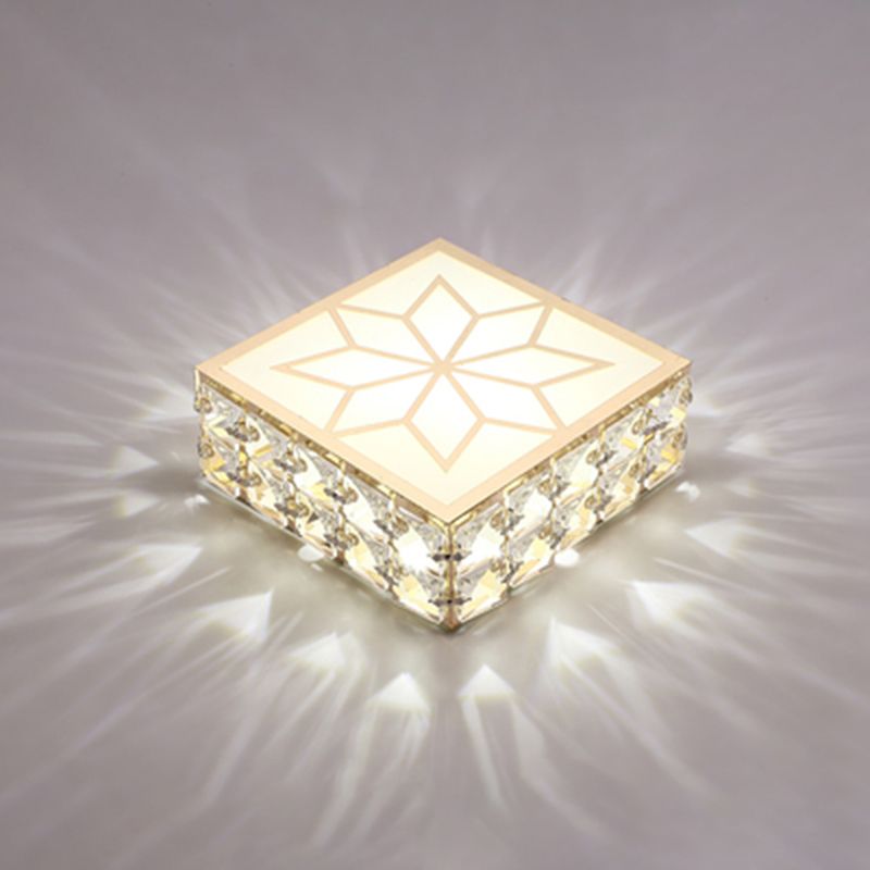 Gold Finish Square LED Ceiling Flush Light Modern Crystal Inserted Flush Mount Lighting for Aisle