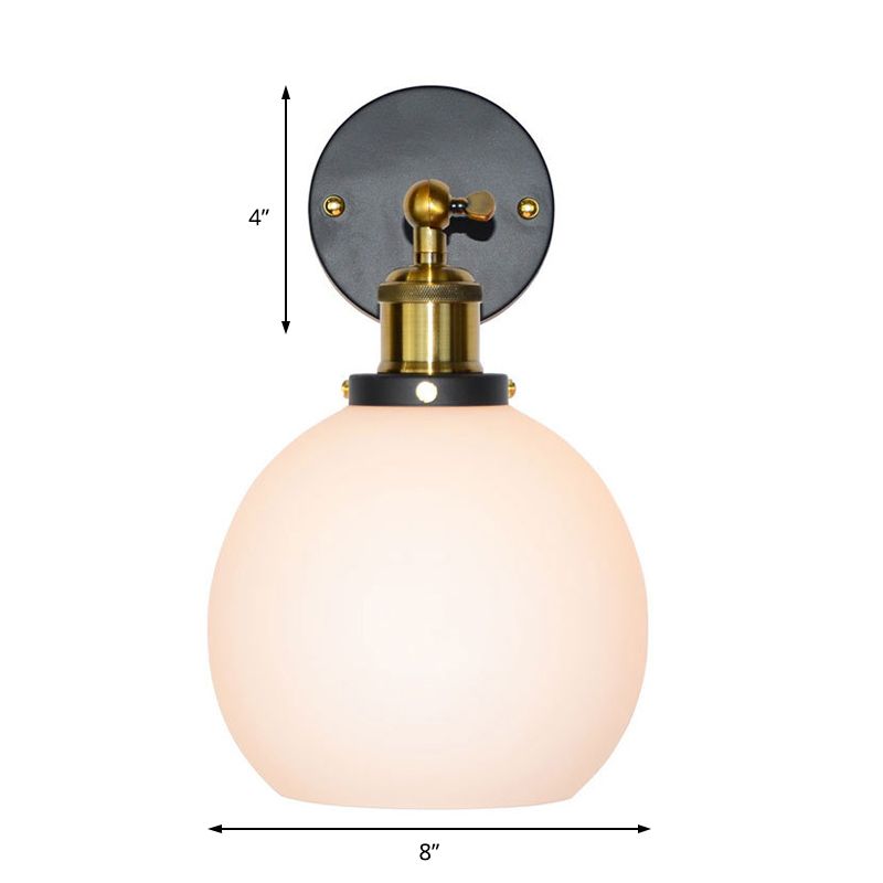 Bubble White Glass Wall Hanging Light Industrial Single Bulb Bedroom Sconce Lamp in Brass