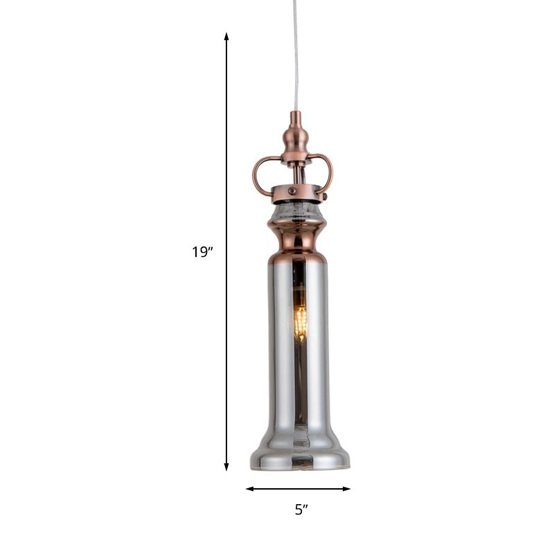 Lámpara colgante moderna de cilindro humo gris/cognac vidrio 1 luz de techo colgante de dormitorio ligero