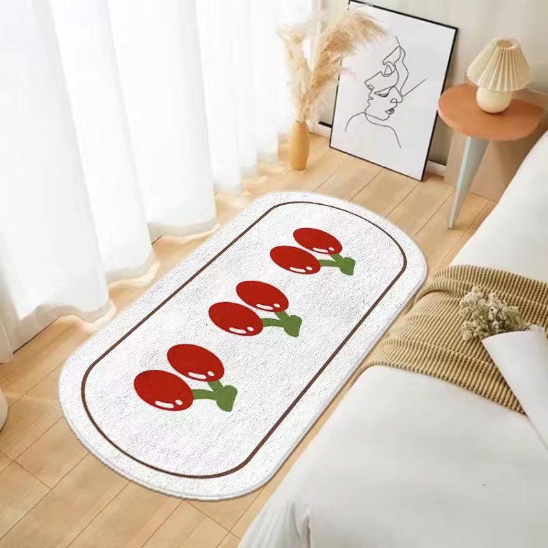 Cartoon Flowers Rug Ellipse Shape Stain Resistant Rug for Home Decor