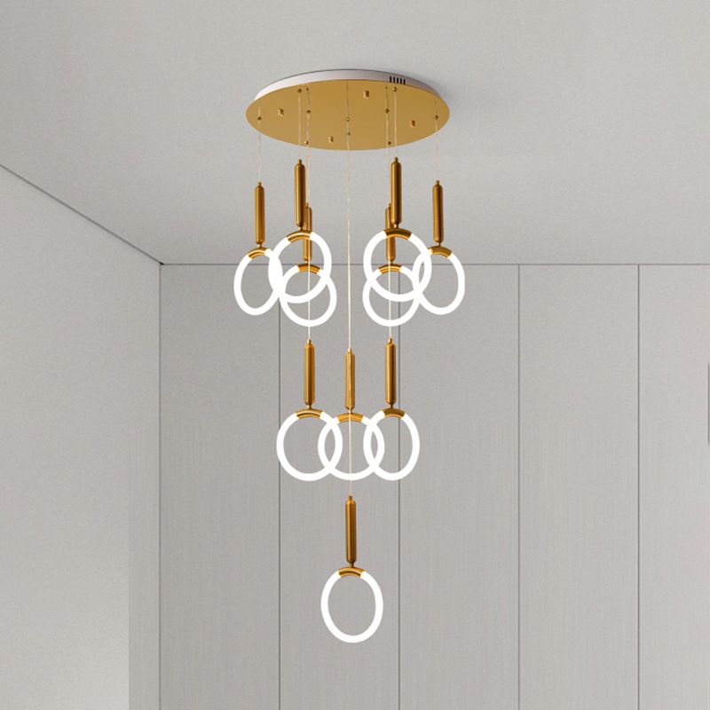 Acrylic Loop Pendant Lamp Minimalist Gold LED Suspended Lighting Fixture for Bedroom