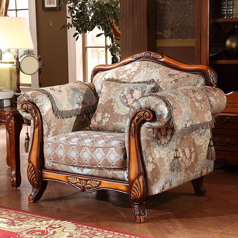 Modern Cotton Blend Rolled Arm Curved Sofa with Camel Back for Apartment