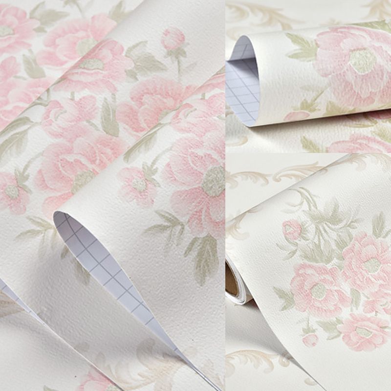 Country Peonies Peel Stick Wallpaper Pastel-Color Geo Lattice Wall Decor, Temporary