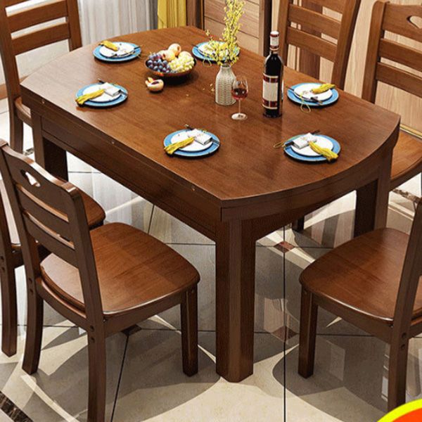 Traditional Wood Scalable Dining Table Rubber Base for Dining Room