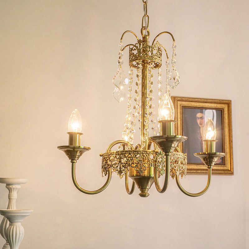 17.7" Diameter French Style Chandelier 4-Lights Metal Candlestick Pendant Light with Clear Crystal