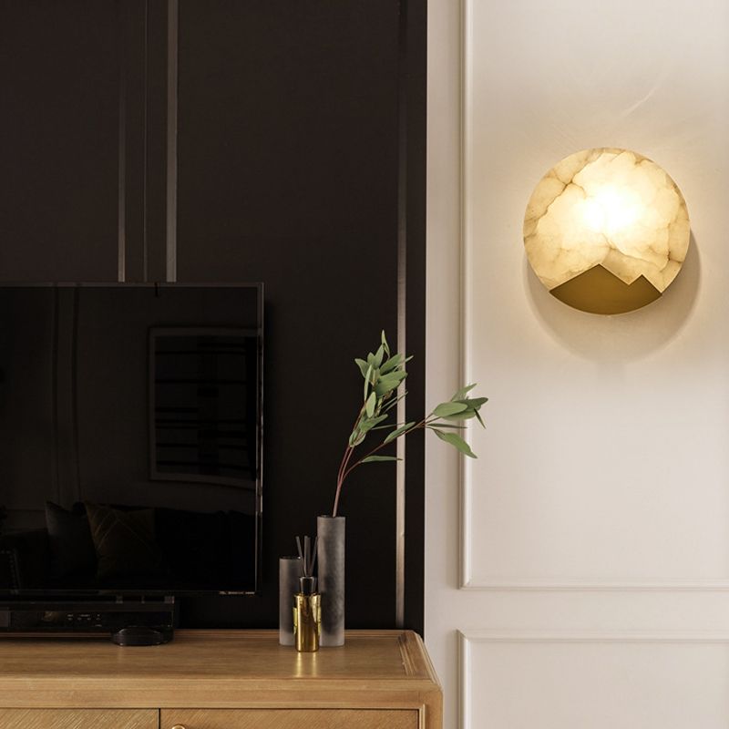 Modern Brass Wall Light Gold Round 8" High Wall Sconce Lamp for Bedroom