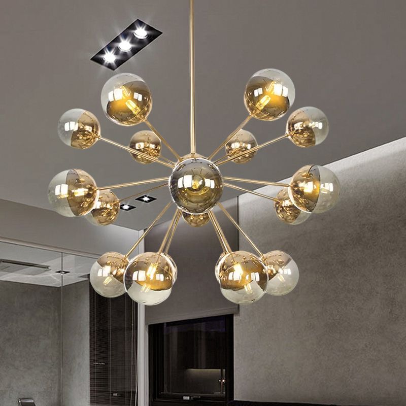 Semi-encastré Globe pour salle à manger, verre blanc/transparent/gris fumée, 9/12/15 lumières, luminaire semi-encastré contemporain en cuivre/chrome/or