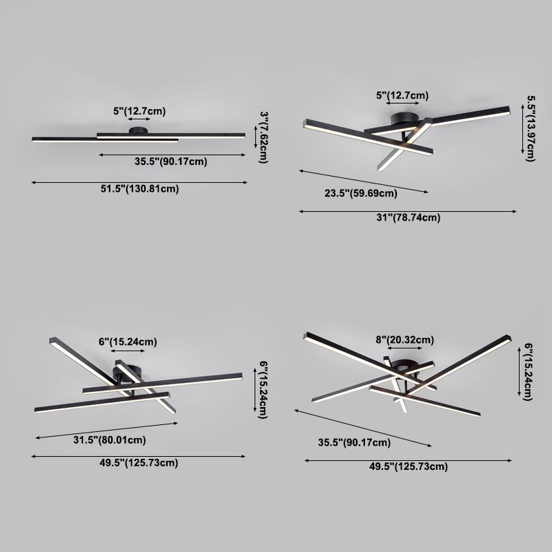 Line Shape LED Ceiling Lamp Modern Aluminium Flush Mount for Living Room