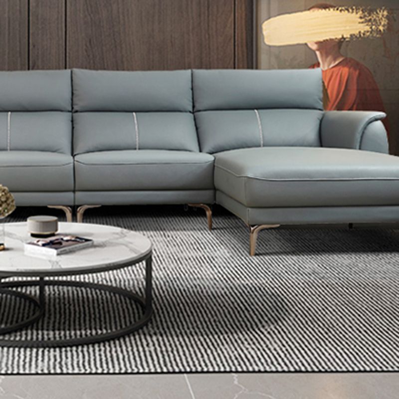 Flared Arms Sectionals Genuine Leather Sectional Sofa for Living Room