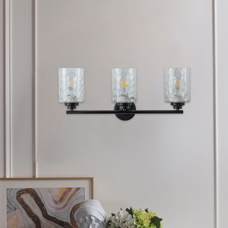 Industrial Metal Wall Light Black 3 Lights Wall Sconce with Glass for Living Room