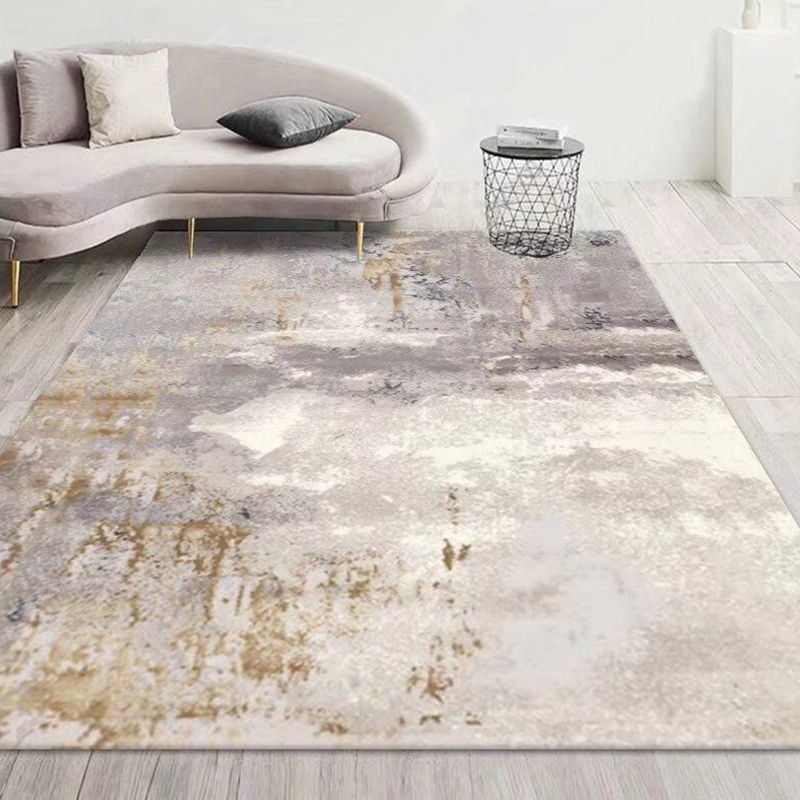 Light Gray Modern Rug Polyester Pattern Rug Washable Rug for Living Room