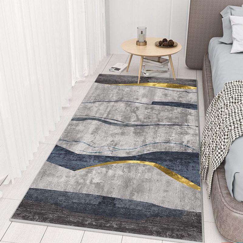 Grey Contemporary Rug Polyester Graphic Rug Non-Slip Backing Rug for Home Decor