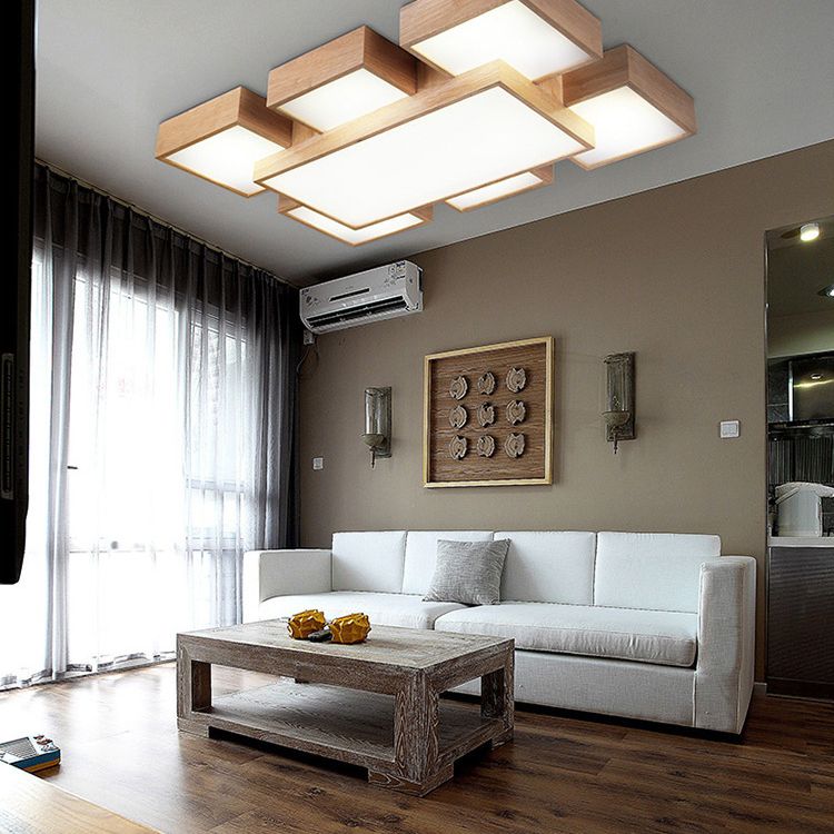 Spleißen von Quadraten Unterputzbeleuchtung Minimalismus Holz-LED-Deckenleuchte aus Holz